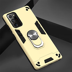 Silikon Hülle Handyhülle und Kunststoff Schutzhülle Hartschalen Tasche mit Magnetisch Fingerring Ständer für Samsung Galaxy Note 20 Ultra 5G Gold