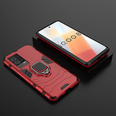 Silikon Hülle Handyhülle und Kunststoff Schutzhülle Hartschalen Tasche mit Magnetisch Fingerring Ständer für Vivo iQOO 8 5G Rot