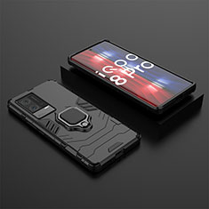 Silikon Hülle Handyhülle und Kunststoff Schutzhülle Hartschalen Tasche mit Magnetisch Fingerring Ständer für Vivo iQOO 8 Pro 5G Schwarz