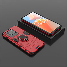 Silikon Hülle Handyhülle und Kunststoff Schutzhülle Hartschalen Tasche mit Magnetisch Fingerring Ständer für Vivo iQOO Neo6 SE 5G Rot
