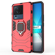 Silikon Hülle Handyhülle und Kunststoff Schutzhülle Hartschalen Tasche mit Magnetisch Fingerring Ständer für Vivo iQOO Neo7 5G Rot