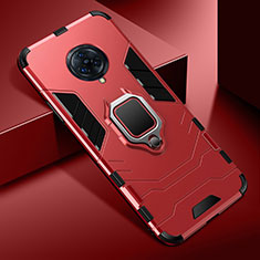 Silikon Hülle Handyhülle und Kunststoff Schutzhülle Hartschalen Tasche mit Magnetisch Fingerring Ständer für Vivo Nex 3 5G Rot