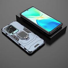 Silikon Hülle Handyhülle und Kunststoff Schutzhülle Hartschalen Tasche mit Magnetisch Fingerring Ständer für Vivo V25 Pro 5G Blau