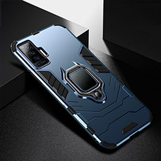 Silikon Hülle Handyhülle und Kunststoff Schutzhülle Hartschalen Tasche mit Magnetisch Fingerring Ständer für Vivo X50 5G Blau