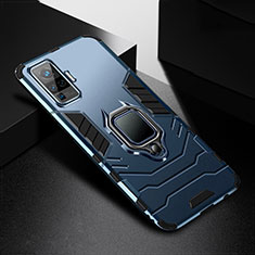 Silikon Hülle Handyhülle und Kunststoff Schutzhülle Hartschalen Tasche mit Magnetisch Fingerring Ständer für Vivo X51 5G Blau