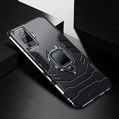 Silikon Hülle Handyhülle und Kunststoff Schutzhülle Hartschalen Tasche mit Magnetisch Fingerring Ständer für Vivo X51 5G Schwarz