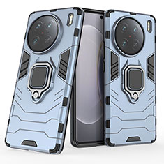 Silikon Hülle Handyhülle und Kunststoff Schutzhülle Hartschalen Tasche mit Magnetisch Fingerring Ständer für Vivo X90 Pro 5G Blau