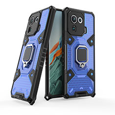 Silikon Hülle Handyhülle und Kunststoff Schutzhülle Hartschalen Tasche mit Magnetisch Fingerring Ständer für Xiaomi Mi 11 Pro 5G Blau