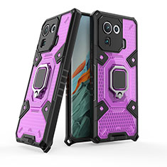 Silikon Hülle Handyhülle und Kunststoff Schutzhülle Hartschalen Tasche mit Magnetisch Fingerring Ständer für Xiaomi Mi 11 Pro 5G Violett