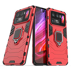 Silikon Hülle Handyhülle und Kunststoff Schutzhülle Hartschalen Tasche mit Magnetisch Fingerring Ständer für Xiaomi Mi 11 Ultra 5G Rot
