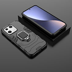 Silikon Hülle Handyhülle und Kunststoff Schutzhülle Hartschalen Tasche mit Magnetisch Fingerring Ständer für Xiaomi Mi 13 5G Schwarz