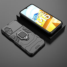 Silikon Hülle Handyhülle und Kunststoff Schutzhülle Hartschalen Tasche mit Magnetisch Fingerring Ständer für Xiaomi Poco M5 4G Schwarz