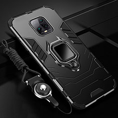 Silikon Hülle Handyhülle und Kunststoff Schutzhülle Hartschalen Tasche mit Magnetisch Fingerring Ständer für Xiaomi Redmi 10X 5G Schwarz
