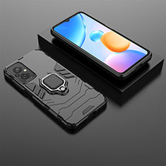 Silikon Hülle Handyhülle und Kunststoff Schutzhülle Hartschalen Tasche mit Magnetisch Fingerring Ständer für Xiaomi Redmi 11 Prime 4G Schwarz