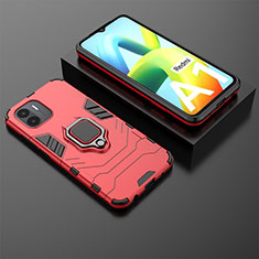Silikon Hülle Handyhülle und Kunststoff Schutzhülle Hartschalen Tasche mit Magnetisch Fingerring Ständer für Xiaomi Redmi A1 Rot