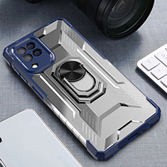 Silikon Hülle Handyhülle und Kunststoff Schutzhülle Hartschalen Tasche mit Magnetisch Fingerring Ständer J01S für Samsung Galaxy F22 4G Blau