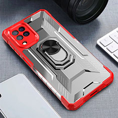 Silikon Hülle Handyhülle und Kunststoff Schutzhülle Hartschalen Tasche mit Magnetisch Fingerring Ständer J01S für Samsung Galaxy M32 4G Rot