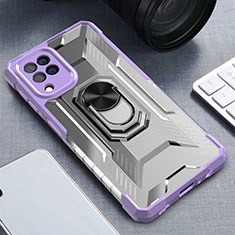 Silikon Hülle Handyhülle und Kunststoff Schutzhülle Hartschalen Tasche mit Magnetisch Fingerring Ständer J01S für Samsung Galaxy M32 4G Violett