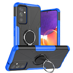 Silikon Hülle Handyhülle und Kunststoff Schutzhülle Hartschalen Tasche mit Magnetisch Fingerring Ständer J01X für Samsung Galaxy A25 5G Blau