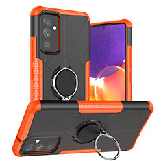Silikon Hülle Handyhülle und Kunststoff Schutzhülle Hartschalen Tasche mit Magnetisch Fingerring Ständer J01X für Samsung Galaxy A25 5G Orange