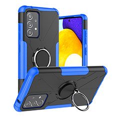 Silikon Hülle Handyhülle und Kunststoff Schutzhülle Hartschalen Tasche mit Magnetisch Fingerring Ständer J01X für Samsung Galaxy A52s 5G Blau