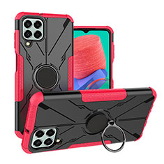 Silikon Hülle Handyhülle und Kunststoff Schutzhülle Hartschalen Tasche mit Magnetisch Fingerring Ständer J01X für Samsung Galaxy M33 5G Pink