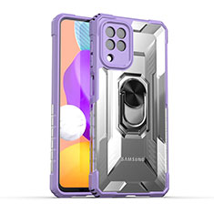 Silikon Hülle Handyhülle und Kunststoff Schutzhülle Hartschalen Tasche mit Magnetisch Fingerring Ständer J02S für Samsung Galaxy M22 4G Violett