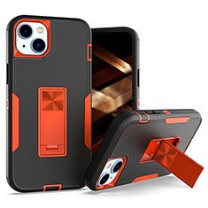 Silikon Hülle Handyhülle und Kunststoff Schutzhülle Hartschalen Tasche mit Magnetisch Fingerring Ständer J03S für Apple iPhone 13 Orange
