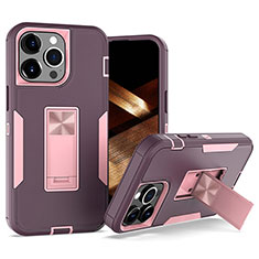 Silikon Hülle Handyhülle und Kunststoff Schutzhülle Hartschalen Tasche mit Magnetisch Fingerring Ständer J03S für Apple iPhone 13 Pro Max Violett