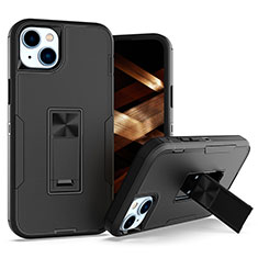 Silikon Hülle Handyhülle und Kunststoff Schutzhülle Hartschalen Tasche mit Magnetisch Fingerring Ständer J03S für Apple iPhone 13 Schwarz