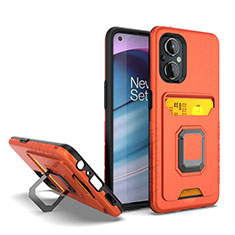 Silikon Hülle Handyhülle und Kunststoff Schutzhülle Hartschalen Tasche mit Magnetisch Fingerring Ständer J03S für Oppo Reno7 Z 5G Orange
