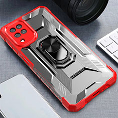 Silikon Hülle Handyhülle und Kunststoff Schutzhülle Hartschalen Tasche mit Magnetisch Fingerring Ständer J03S für Samsung Galaxy A12 Rot