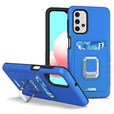 Silikon Hülle Handyhülle und Kunststoff Schutzhülle Hartschalen Tasche mit Magnetisch Fingerring Ständer J03S für Samsung Galaxy A32 5G Blau