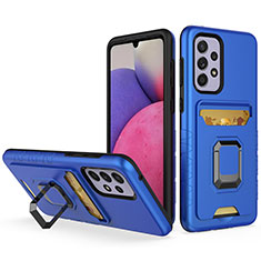 Silikon Hülle Handyhülle und Kunststoff Schutzhülle Hartschalen Tasche mit Magnetisch Fingerring Ständer J03S für Samsung Galaxy A33 5G Blau