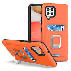Silikon Hülle Handyhülle und Kunststoff Schutzhülle Hartschalen Tasche mit Magnetisch Fingerring Ständer J03S für Samsung Galaxy A42 5G Orange
