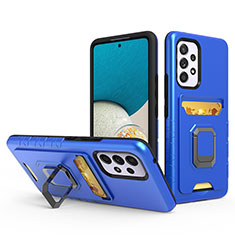 Silikon Hülle Handyhülle und Kunststoff Schutzhülle Hartschalen Tasche mit Magnetisch Fingerring Ständer J03S für Samsung Galaxy A53 5G Blau