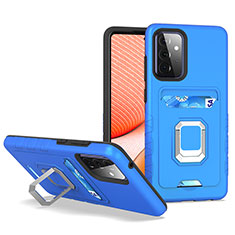 Silikon Hülle Handyhülle und Kunststoff Schutzhülle Hartschalen Tasche mit Magnetisch Fingerring Ständer J03S für Samsung Galaxy A72 5G Blau