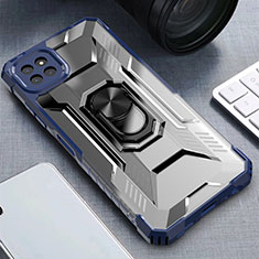 Silikon Hülle Handyhülle und Kunststoff Schutzhülle Hartschalen Tasche mit Magnetisch Fingerring Ständer J03S für Samsung Galaxy F42 5G Blau