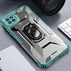 Silikon Hülle Handyhülle und Kunststoff Schutzhülle Hartschalen Tasche mit Magnetisch Fingerring Ständer J03S für Samsung Galaxy F42 5G Grün