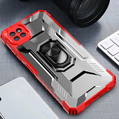 Silikon Hülle Handyhülle und Kunststoff Schutzhülle Hartschalen Tasche mit Magnetisch Fingerring Ständer J03S für Samsung Galaxy F42 5G Rot
