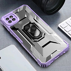 Silikon Hülle Handyhülle und Kunststoff Schutzhülle Hartschalen Tasche mit Magnetisch Fingerring Ständer J03S für Samsung Galaxy F42 5G Violett