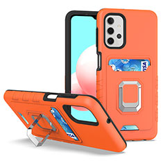 Silikon Hülle Handyhülle und Kunststoff Schutzhülle Hartschalen Tasche mit Magnetisch Fingerring Ständer J03S für Samsung Galaxy M32 5G Orange