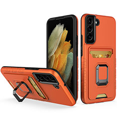 Silikon Hülle Handyhülle und Kunststoff Schutzhülle Hartschalen Tasche mit Magnetisch Fingerring Ständer J03S für Samsung Galaxy S22 Plus 5G Orange