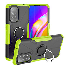 Silikon Hülle Handyhülle und Kunststoff Schutzhülle Hartschalen Tasche mit Magnetisch Fingerring Ständer JX1 für Oppo A94 5G Grün