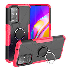 Silikon Hülle Handyhülle und Kunststoff Schutzhülle Hartschalen Tasche mit Magnetisch Fingerring Ständer JX1 für Oppo A95 5G Rot