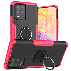 Silikon Hülle Handyhülle und Kunststoff Schutzhülle Hartschalen Tasche mit Magnetisch Fingerring Ständer JX1 für Realme 8 4G Pink