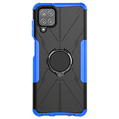 Silikon Hülle Handyhülle und Kunststoff Schutzhülle Hartschalen Tasche mit Magnetisch Fingerring Ständer JX1 für Samsung Galaxy A12 Nacho Blau