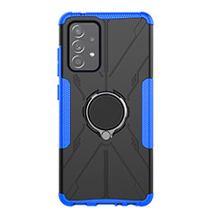 Silikon Hülle Handyhülle und Kunststoff Schutzhülle Hartschalen Tasche mit Magnetisch Fingerring Ständer JX1 für Samsung Galaxy A52s 5G Blau