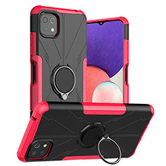 Silikon Hülle Handyhülle und Kunststoff Schutzhülle Hartschalen Tasche mit Magnetisch Fingerring Ständer JX1 für Samsung Galaxy F42 5G Pink