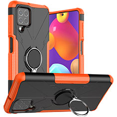 Silikon Hülle Handyhülle und Kunststoff Schutzhülle Hartschalen Tasche mit Magnetisch Fingerring Ständer JX1 für Samsung Galaxy M62 4G Orange